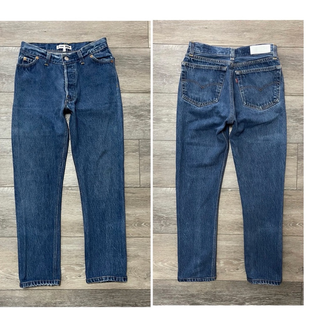 $360 RE/DONE x Levi’s 501 9" Mid Rise Dark Wash Blue Skinny Straight Jeans Sz 23